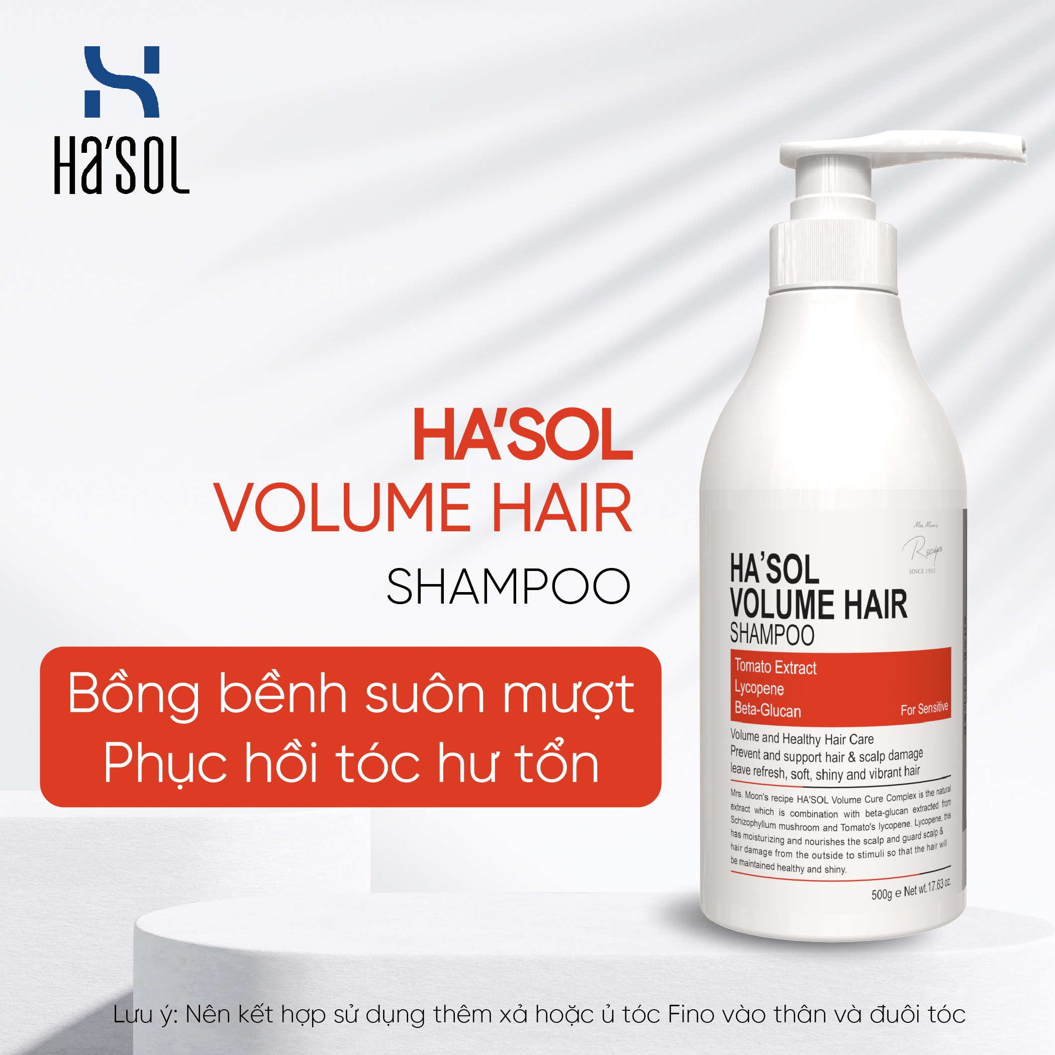 Dầu gội Phục hồi hư tổn, làm phồng và mượt tóc Ha'sol Volume Hair 500g (Màu Cam)